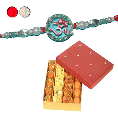 "Rakhi - SR-9170 A (Single Rakhi), 500gms of Assorted Sweets - Click here to View more details about this Product
